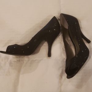 BCBGirls black sparkle peeptoe heel